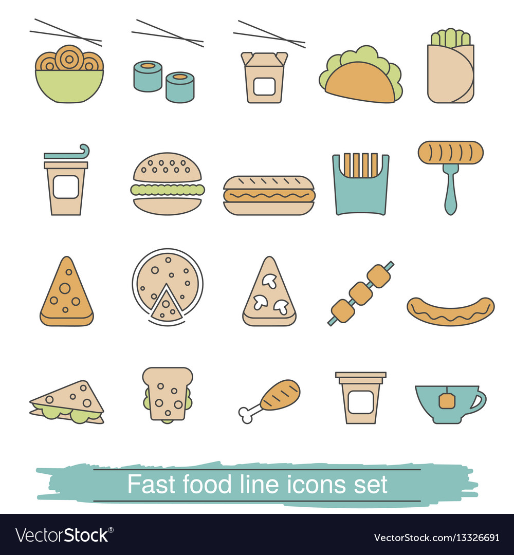 Fast food line icons set