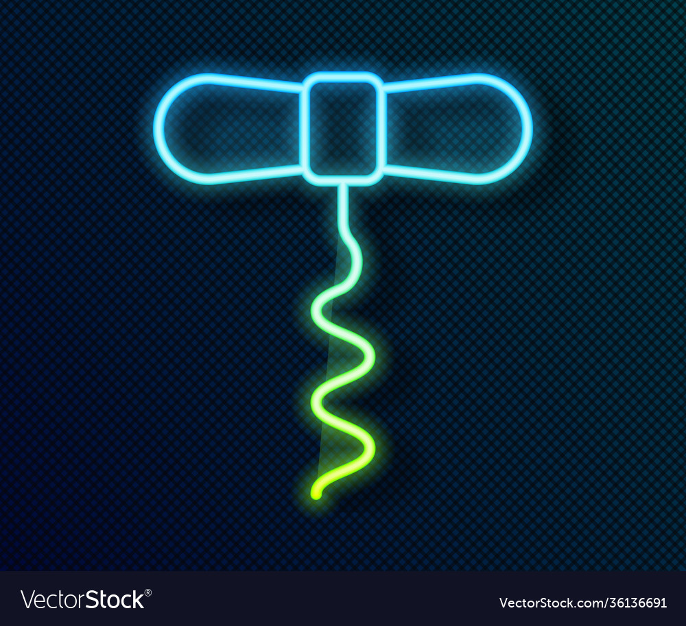 Glowing neon line wine corkscrew icon isolated