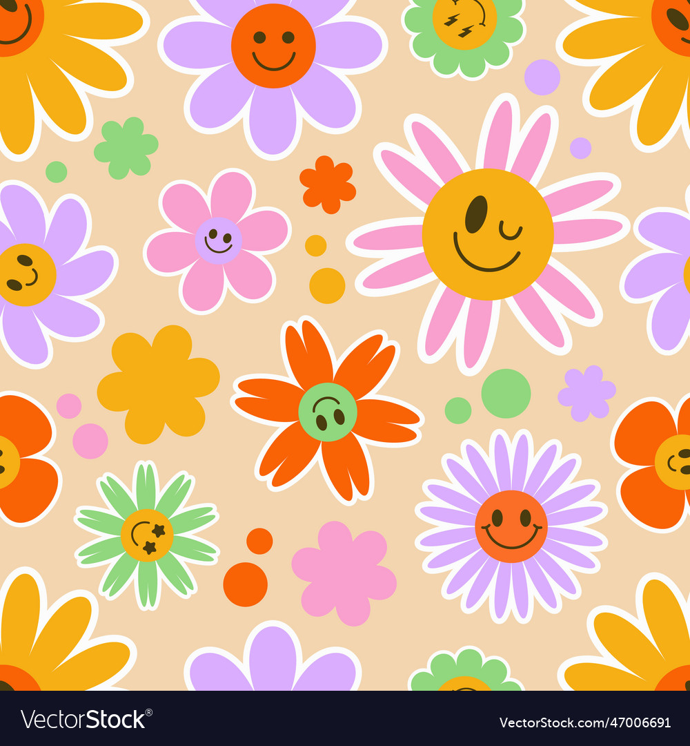 Groovy flower seamless pattern y2k floral smile Vector Image