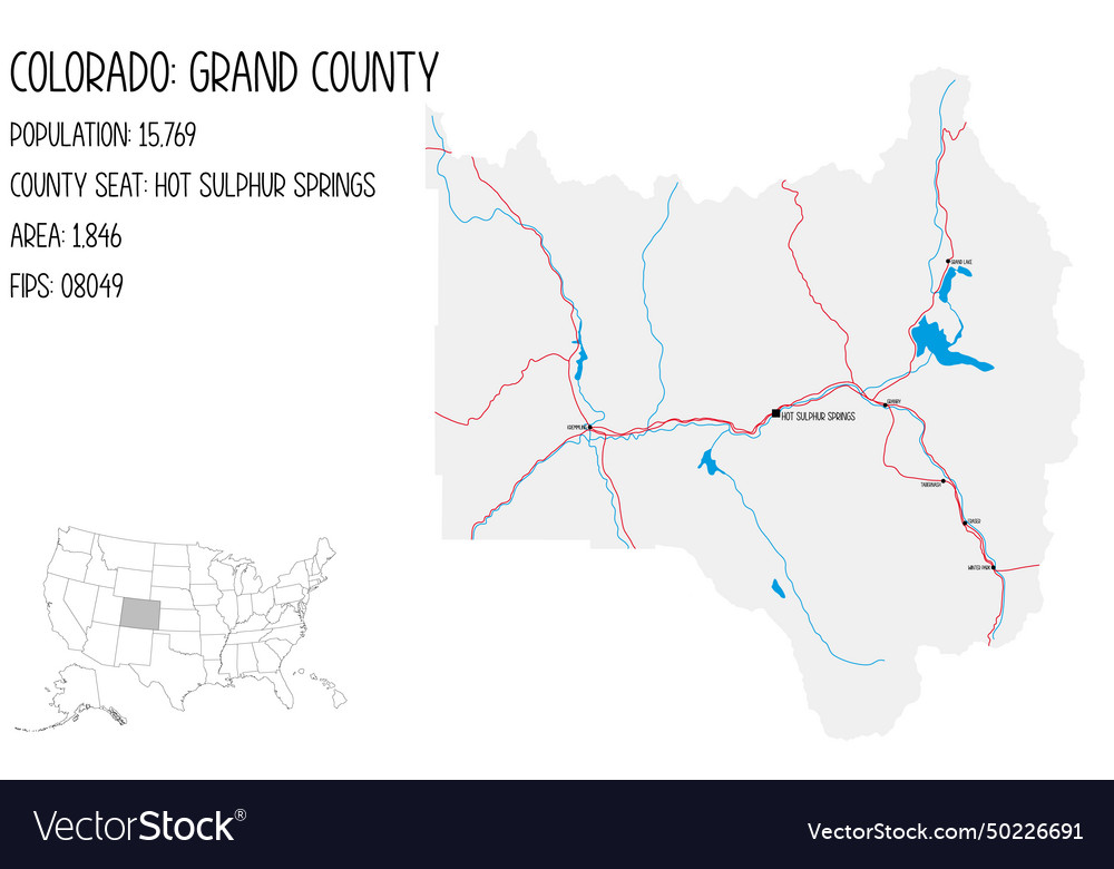 Map of grand county in colorado usa vector image Map of grand county in colorado usa