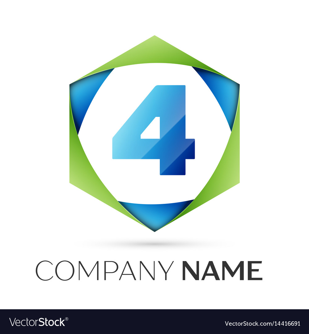 Number four symbol in colorful hexagonal