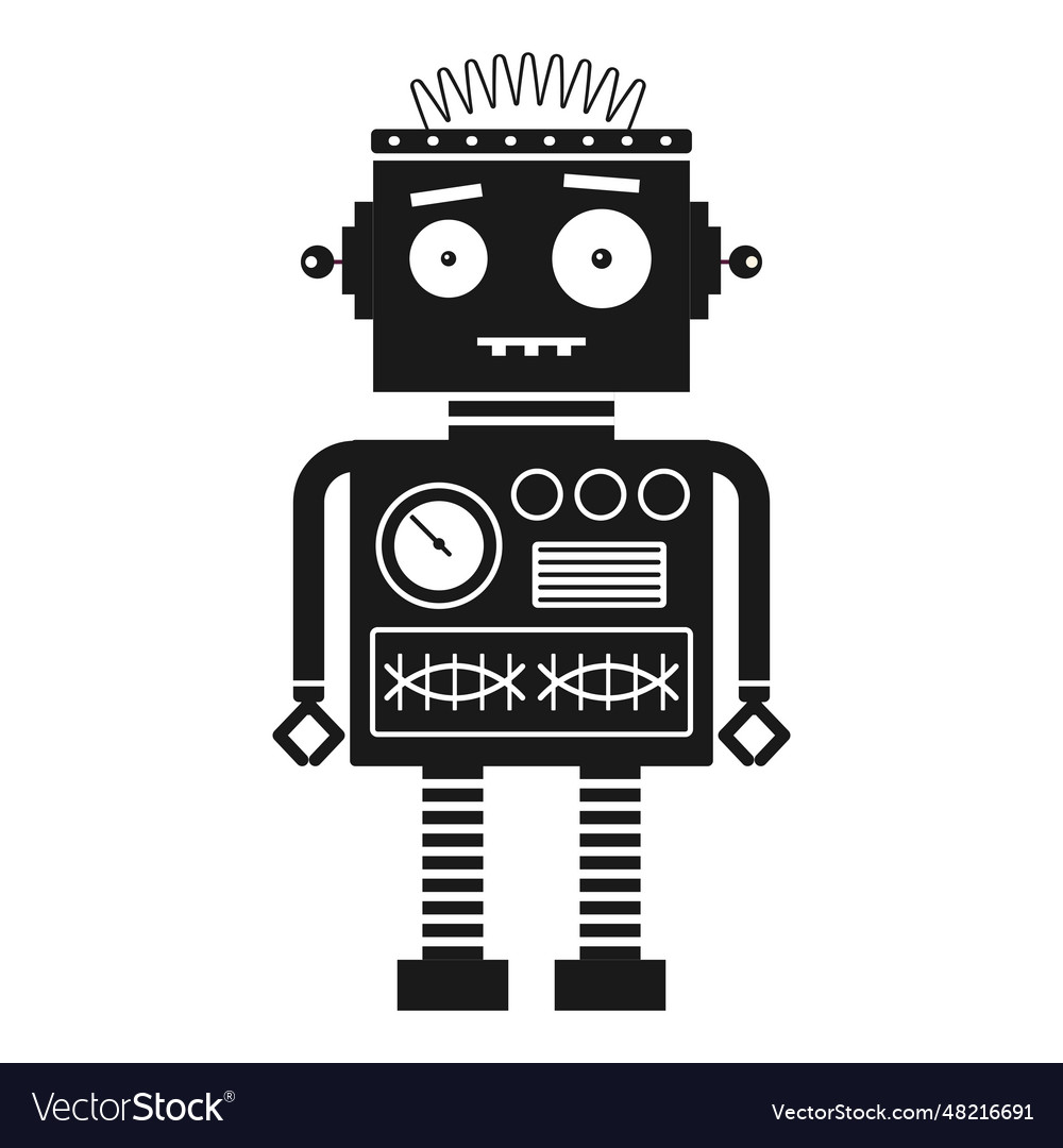 Retro robot mechanical toy in outline design