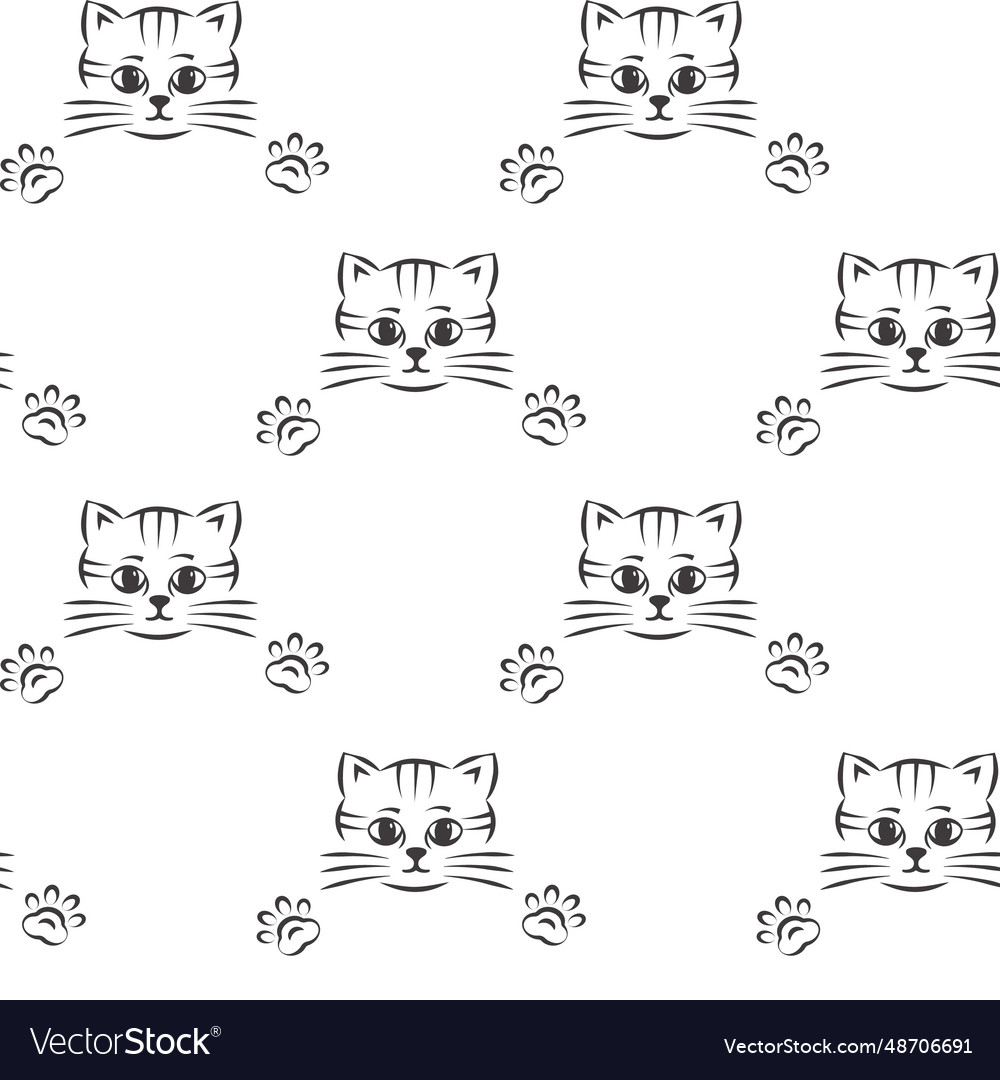 Seamless pattern with a cute kitten linear