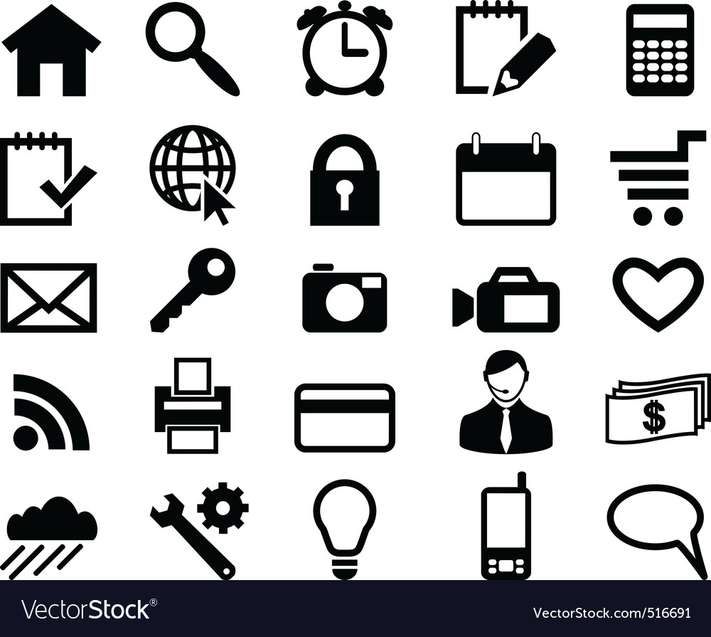 Set Icons für Webdesign schwarz Farbe