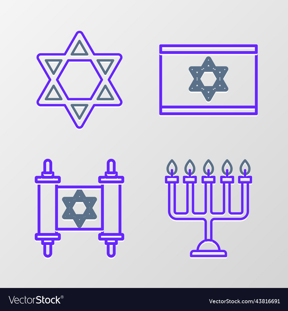 Set line hanukkah torah scroll flag vector image Set line hanukkah torah scroll flag