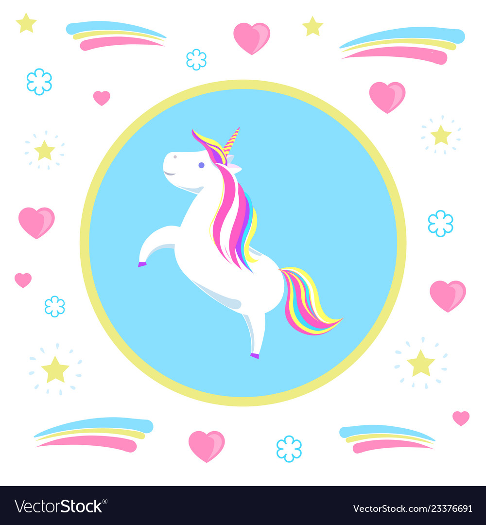 Unicorn with rainbow mane and sharp horn Vector Image