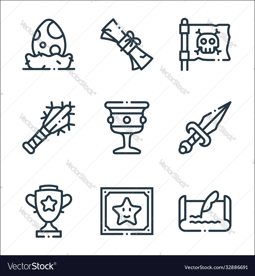 Videogame elements line icons linear set quality Vector Image Videogame elements line icons linear set quality