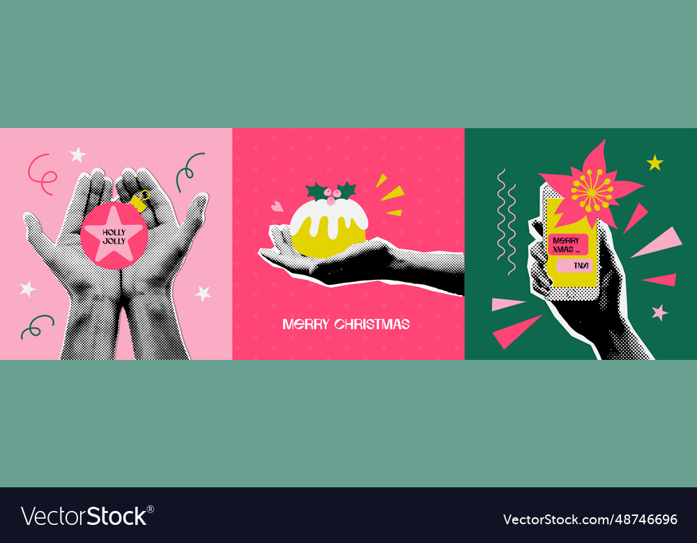 90s style christmas cards set geometrical design vector image 90s style christmas cards set geometrical design