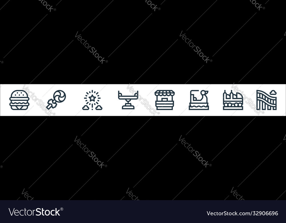 Amusement park line icons linear set quality vector image Amusement park line icons linear set quality