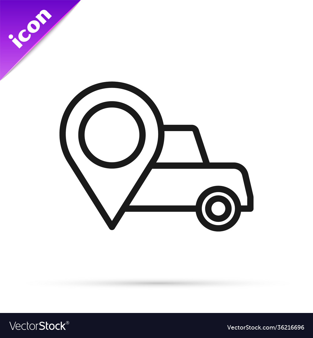 Black line map pointer with taxi icon isolated vector image Black line map pointer with taxi icon isolated