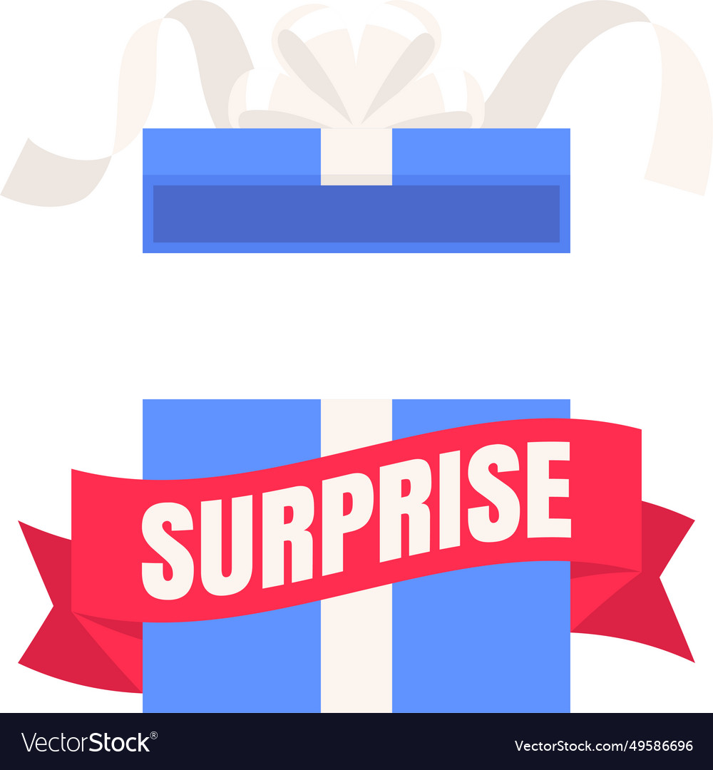 Blue gift box with surprise ribbon in flat design