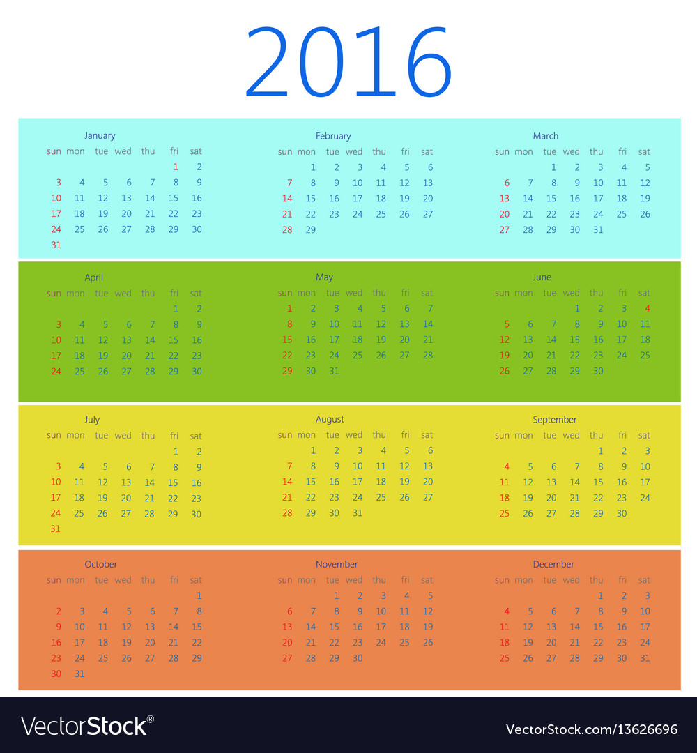 Calendar 2016 Royalty Free Vector Image - VectorStock