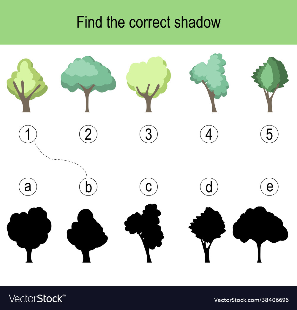 Find correct shadow puzzle with different Vector Image Find correct shadow puzzle with different