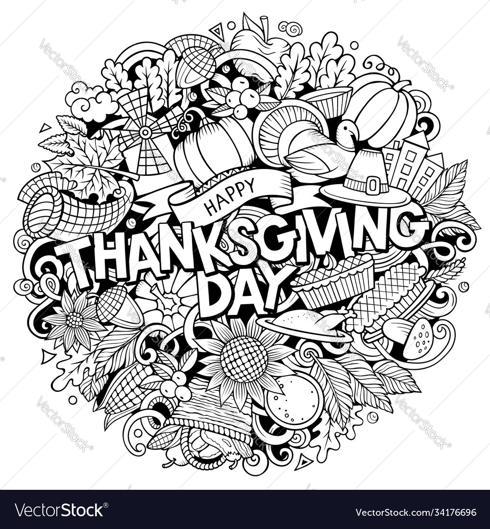 Happy thanksgiving hand drawn cartoon doodles Vector Image