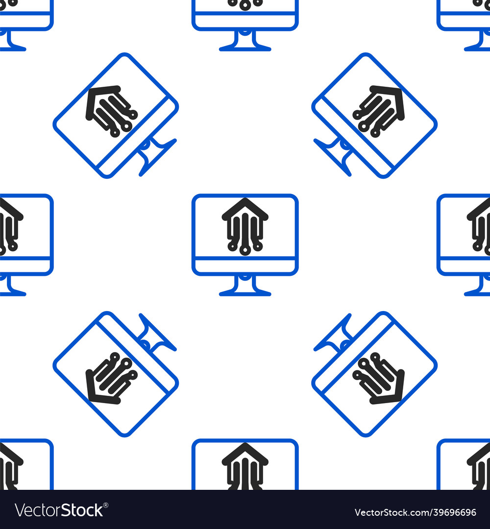 Line computer monitor with smart home icon vector image Line computer monitor with smart home icon