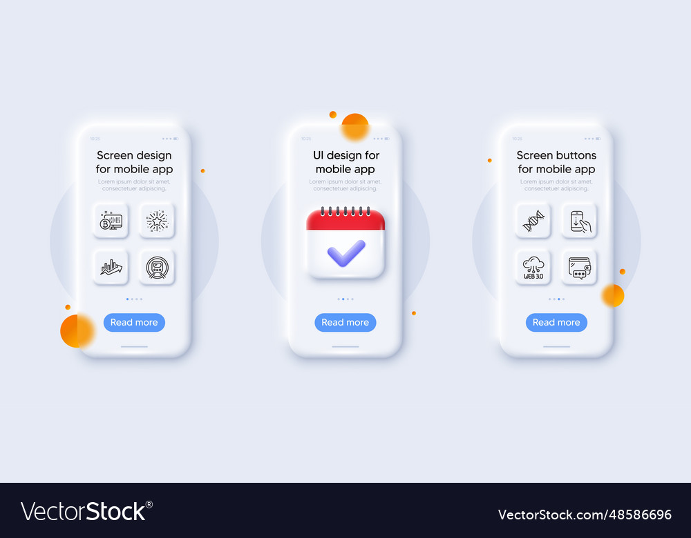 Web3 bitcoin system and growth chart line icons vector image Web3 bitcoin system and growth chart line icons