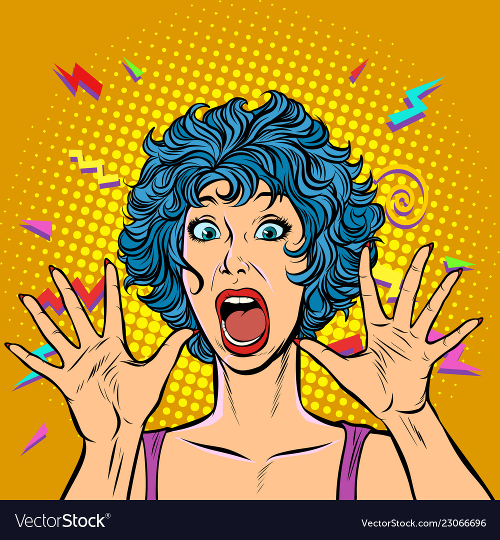 Woman panic fear surprise gesture girls 80s Vector Image