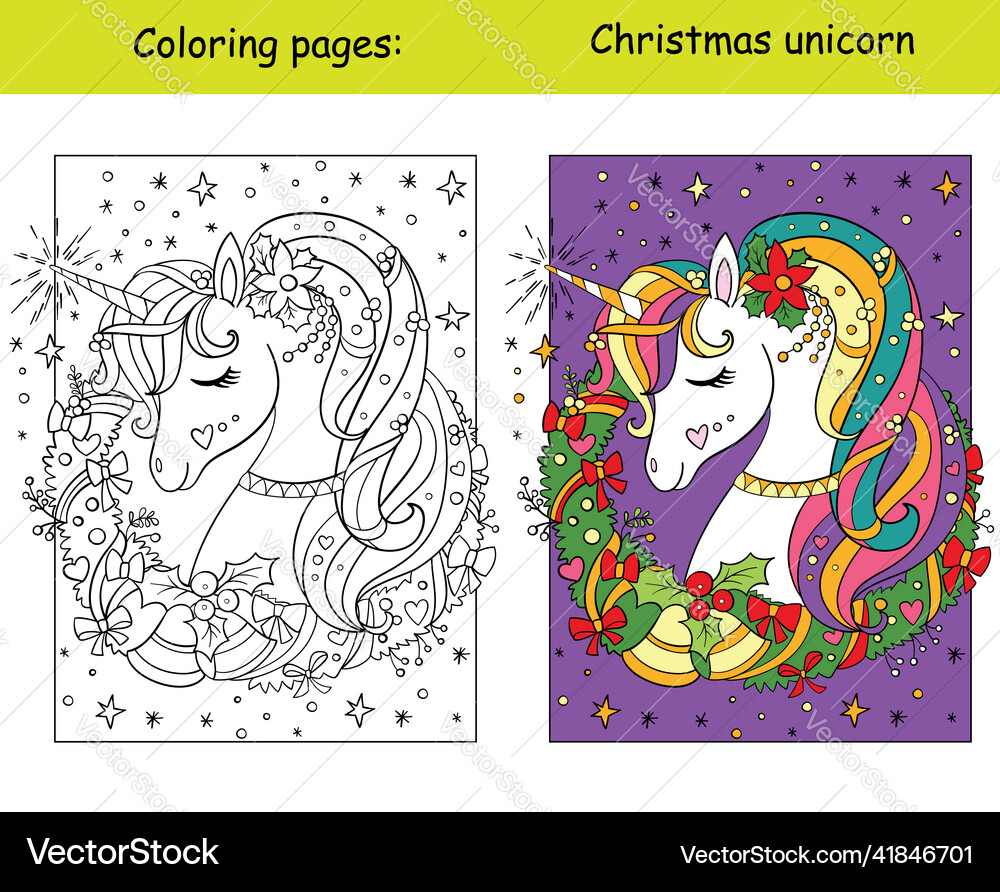 Coloring with template cute unicorn christmas Vector Image