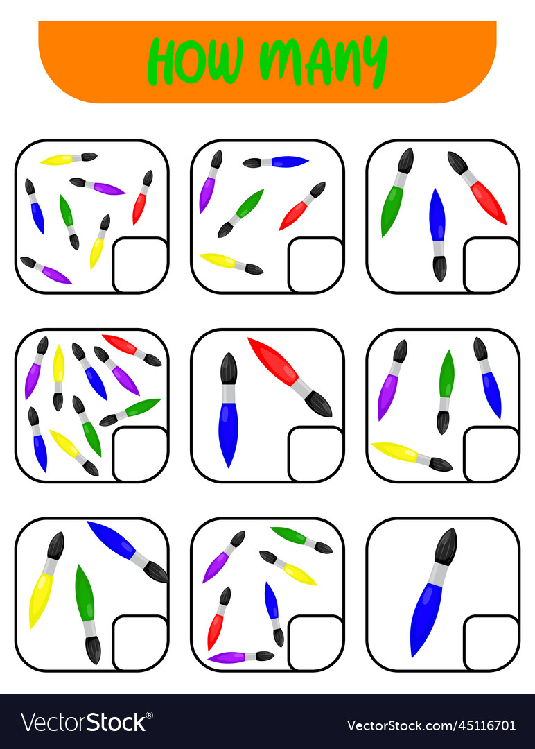 Count how many brushes write down the answer vector image Count how many brushes write down the answer