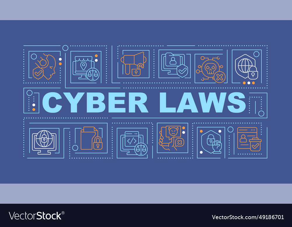 Cyber laws text with thin linear icons Vector Image Cyber laws text with thin linear icons