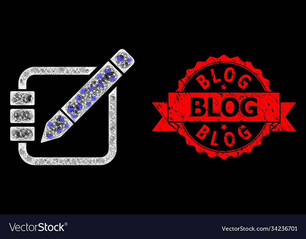 Rubber blog seal and bright web net edit records vector image Rubber blog seal and bright web net edit records