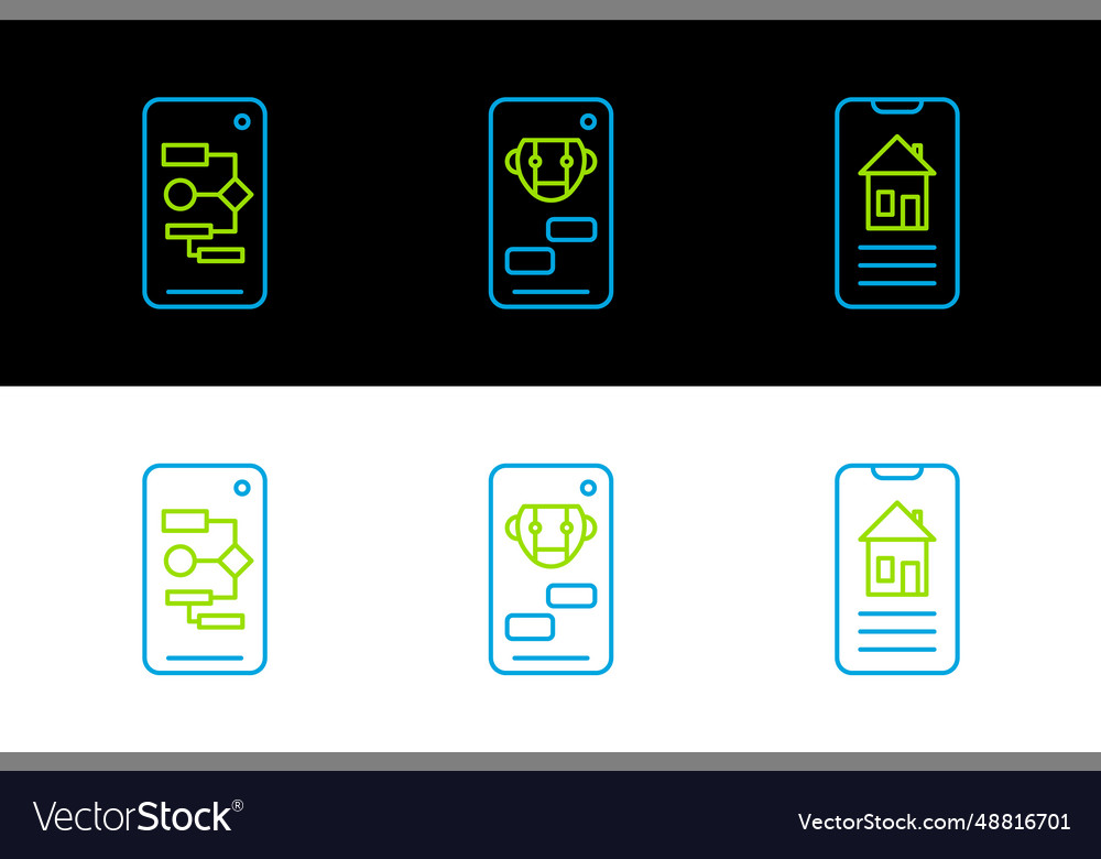 Set line smart home algorithm and bot icon vector image Set line smart home algorithm and bot icon