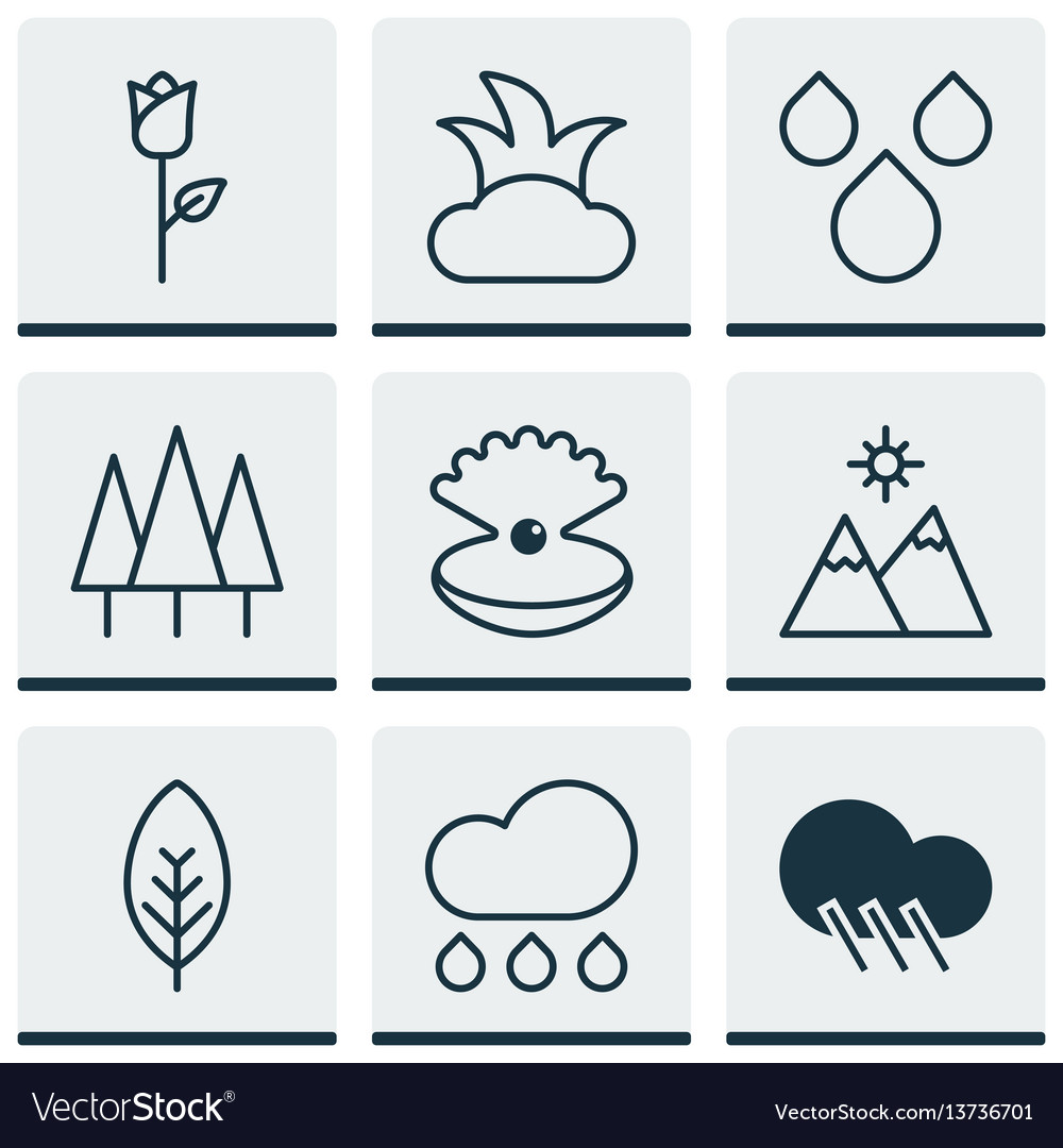 Set of 9 landscape icons includes raindrop