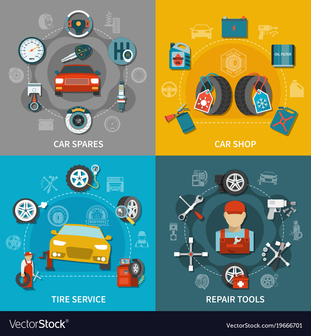 Tire service 2x2 set Royalty Free Vector Image