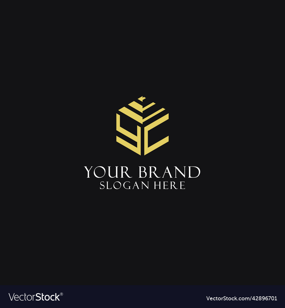 Yc initial monogram with hexagon shape logo