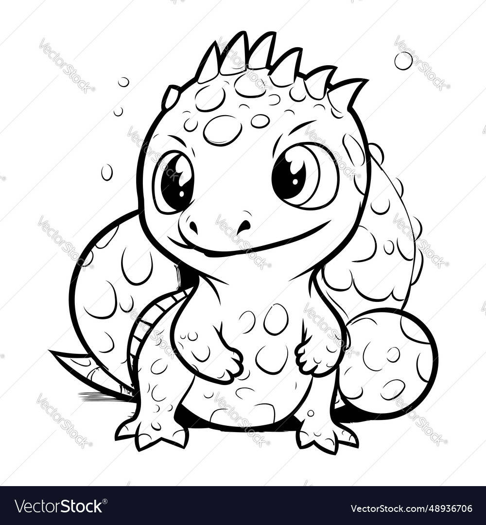 Black and white cartoon of cute dinosaur animal
