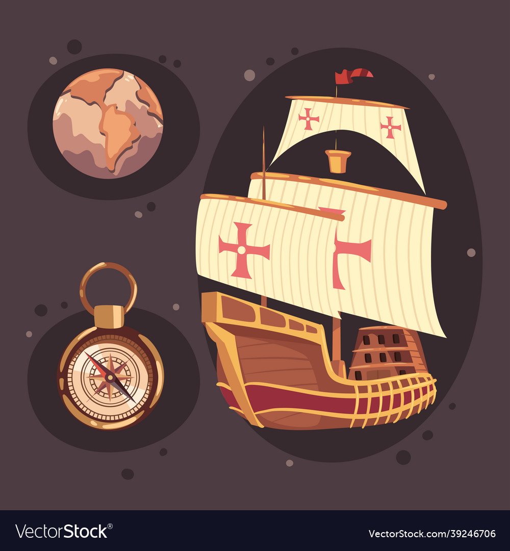 Columbus day icons and caravel