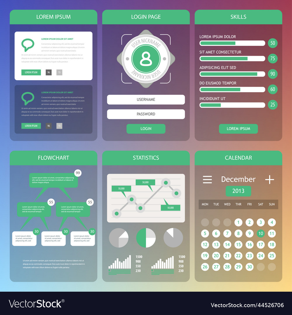 Flat mobile ui design vector image Flat mobile ui design