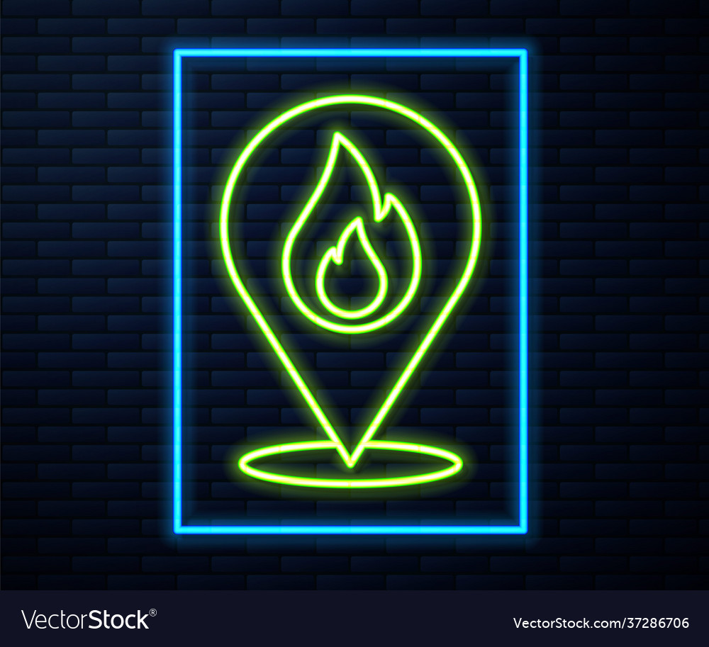 Glowing neon line map pointer with fire flame icon Vector Image Glowing neon line map pointer with fire flame icon
