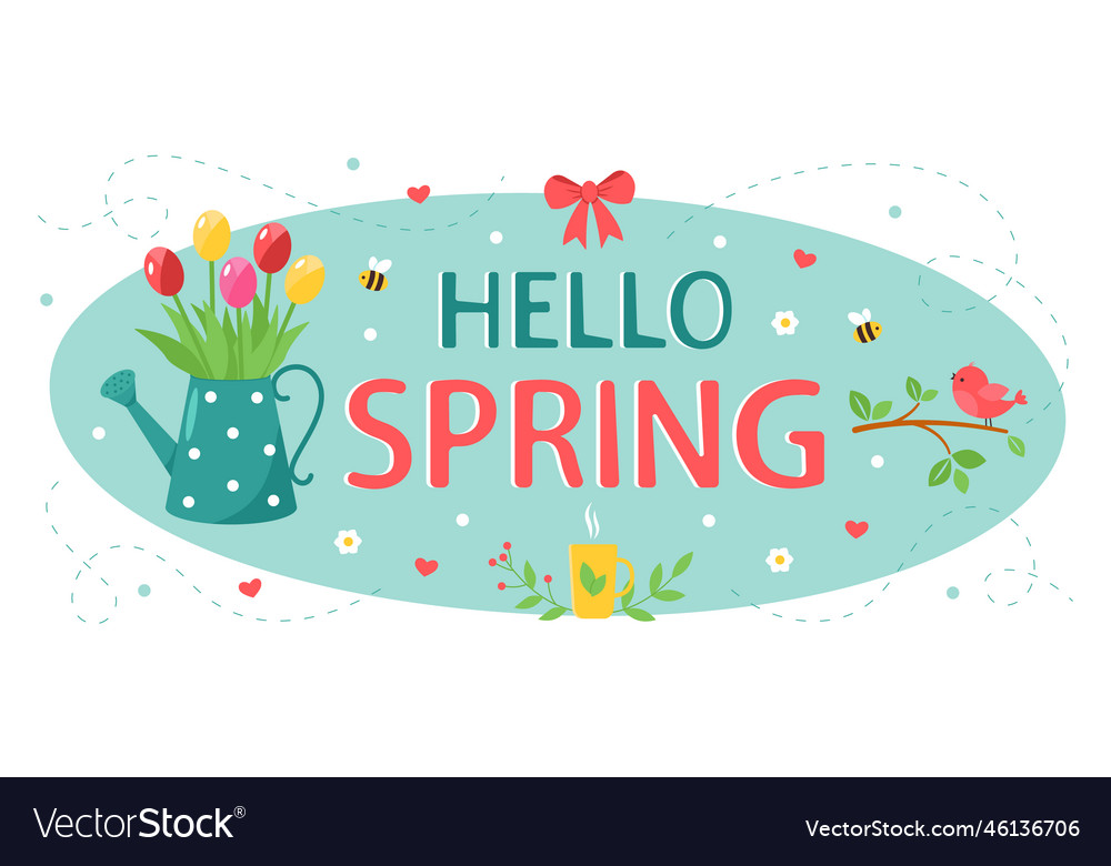 Hello spring greeting card with a theme Royalty Free Vector