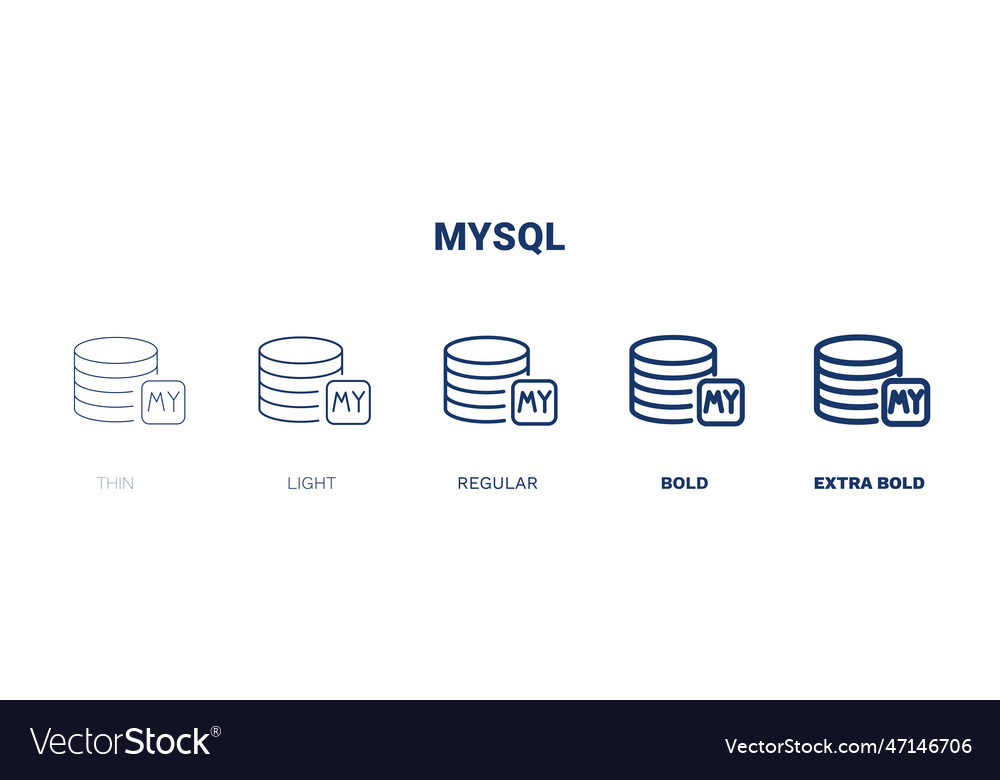 Mysql icon thin light regular bold black vector image Mysql icon thin light regular bold black