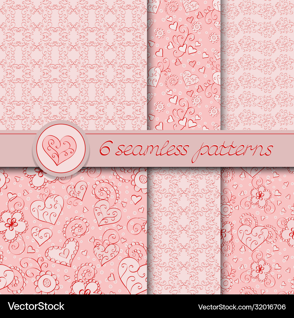 Set six seamless hand drawn patterns Royalty Free Vector