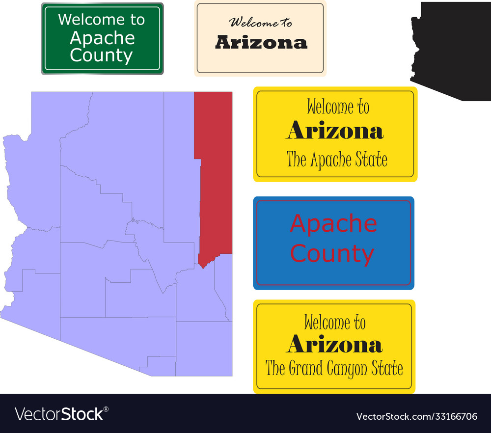 Us arizona state apache county map and road sign vector image Us arizona state apache county map and road sign