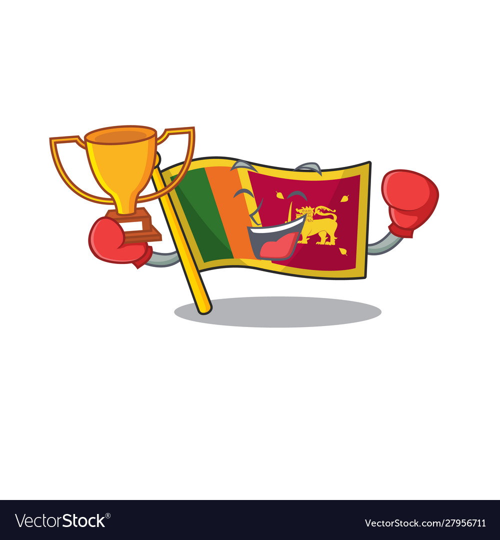 Boxing winnercharacter on cartoon flag sri
