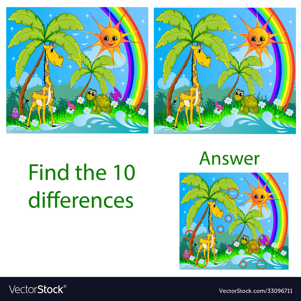 Children visual puzzle shows ten differences Vector Image