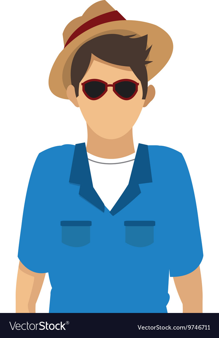 Male tourist with glasses and hat icon