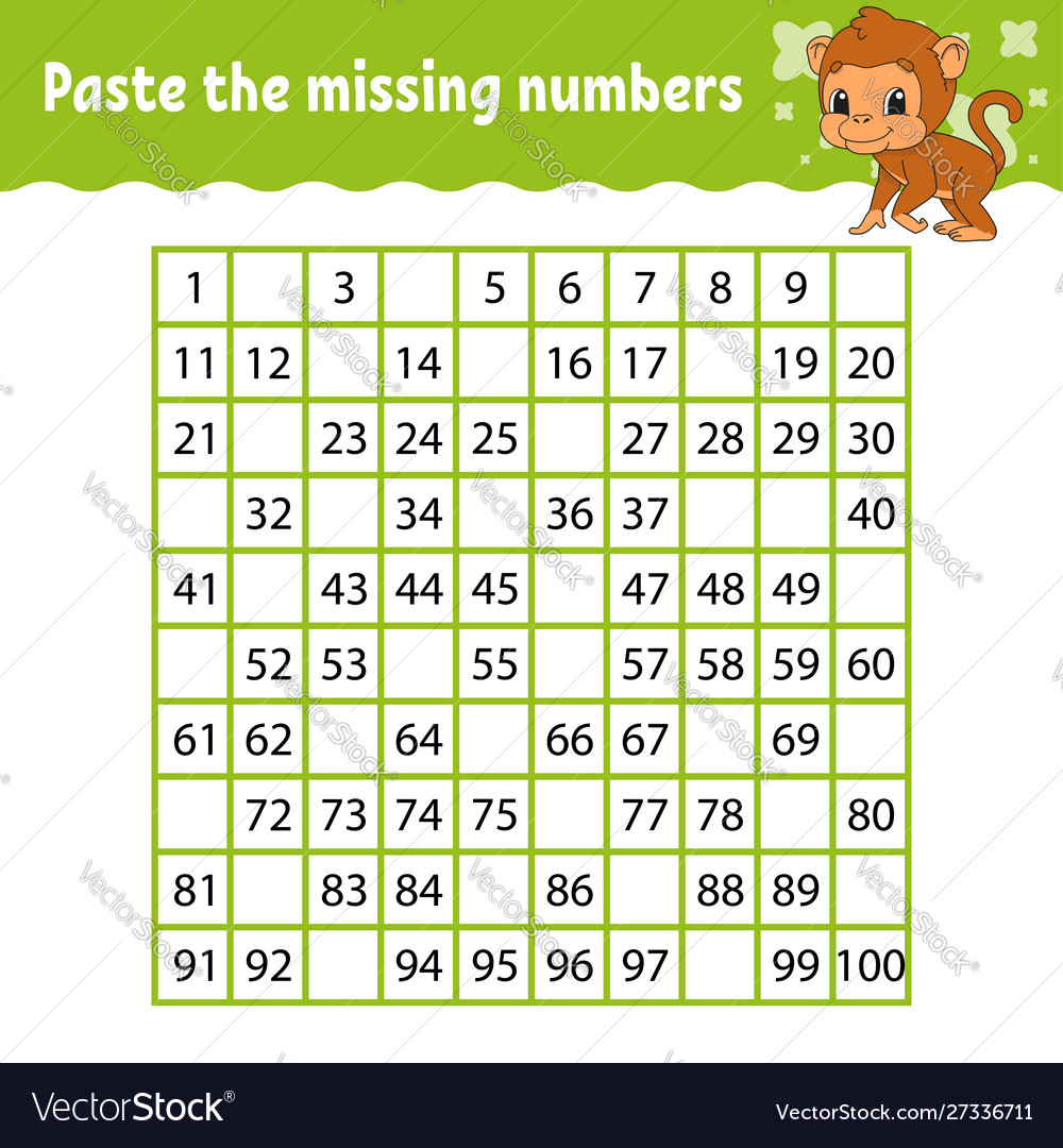 Paste missing numbers handwriting practice Vector Image Paste missing numbers handwriting practice