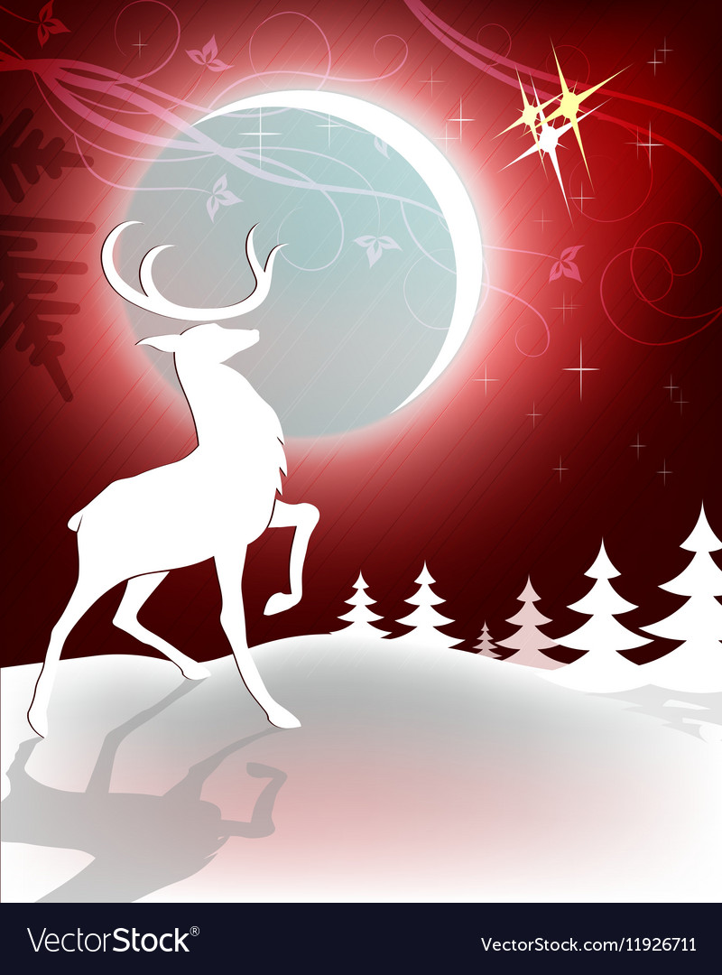 Reindeer on red christmas background