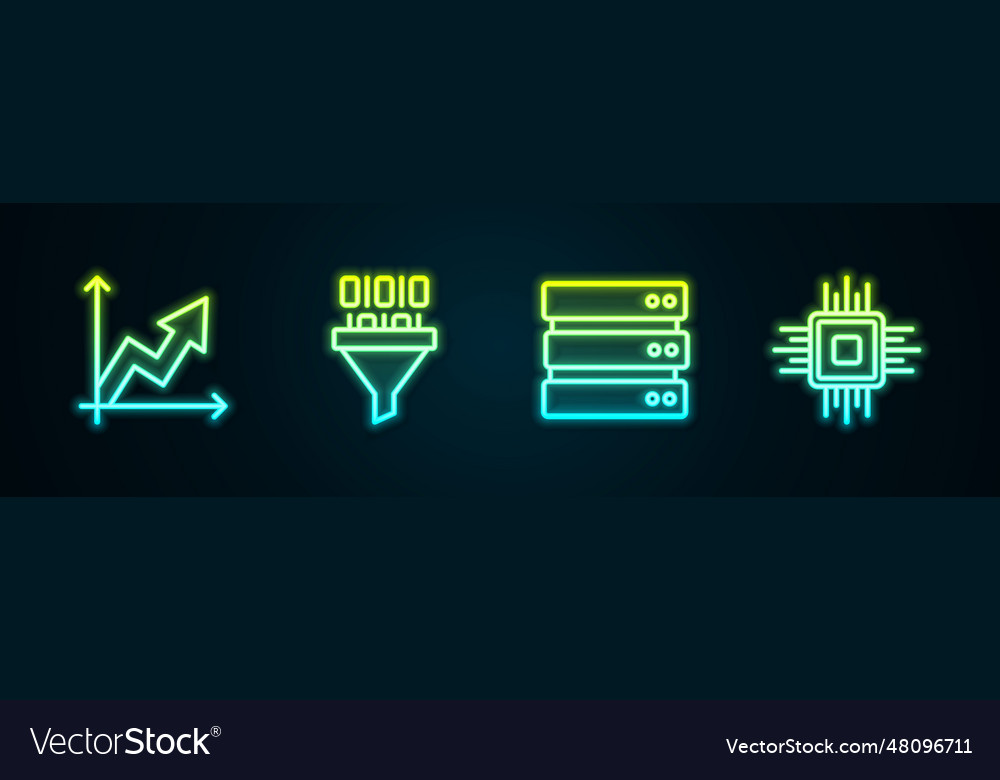 Set line financial growth binary code server vector image Set line financial growth binary code server