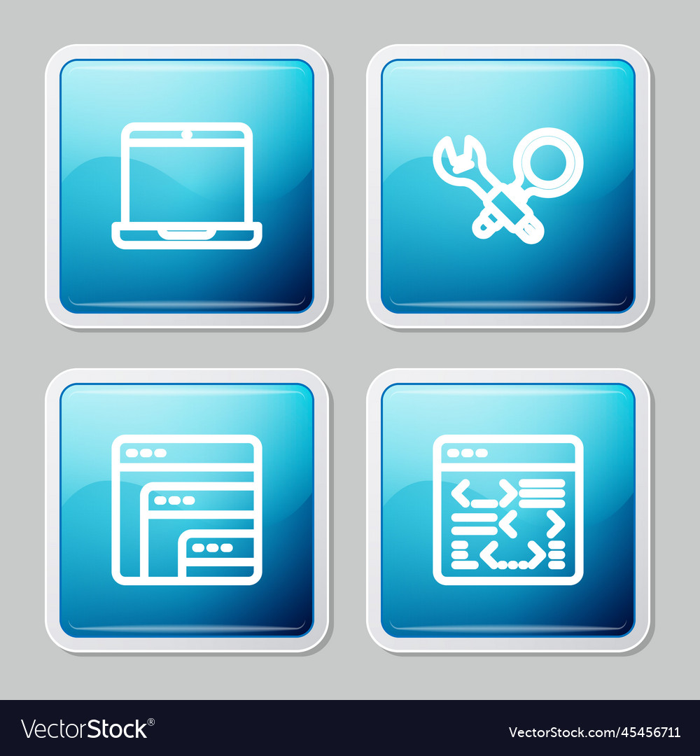 Set line laptop debugging software and icon vector image Set line laptop debugging software and icon