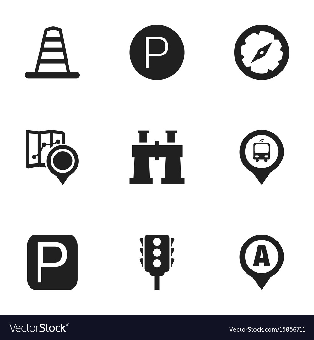 Set of 9 editable map icons includes symbols