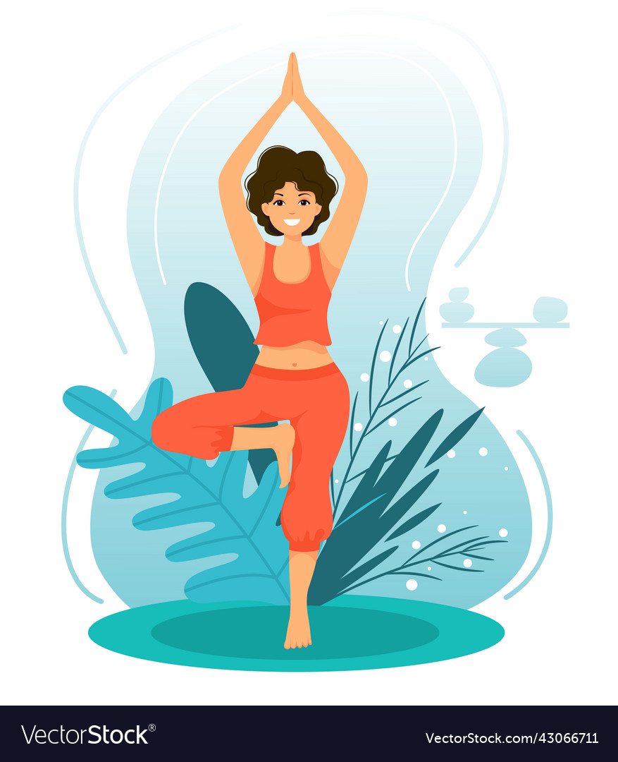 Woman in yoga tree poselife balance concept Vector Image