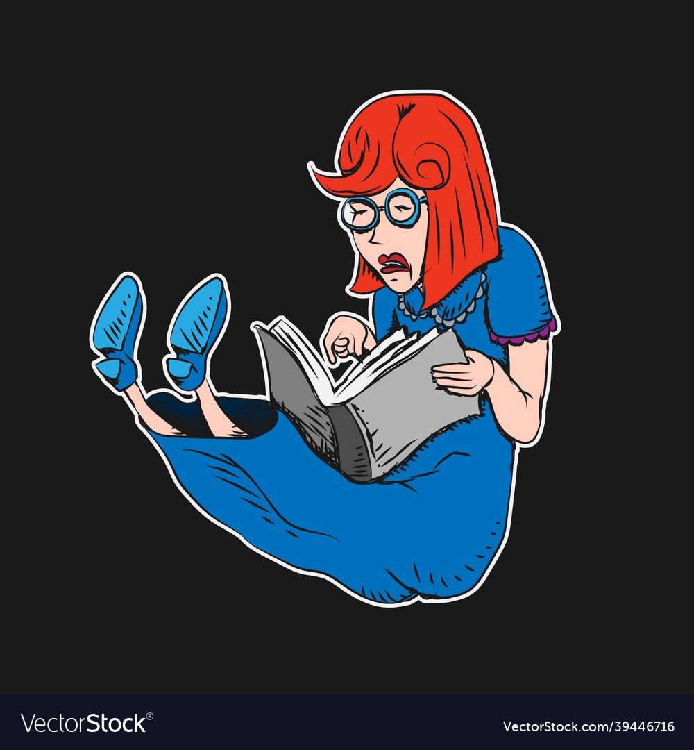 A woman reads book cartoon drawing on black Vector Image A woman reads book cartoon drawing on black