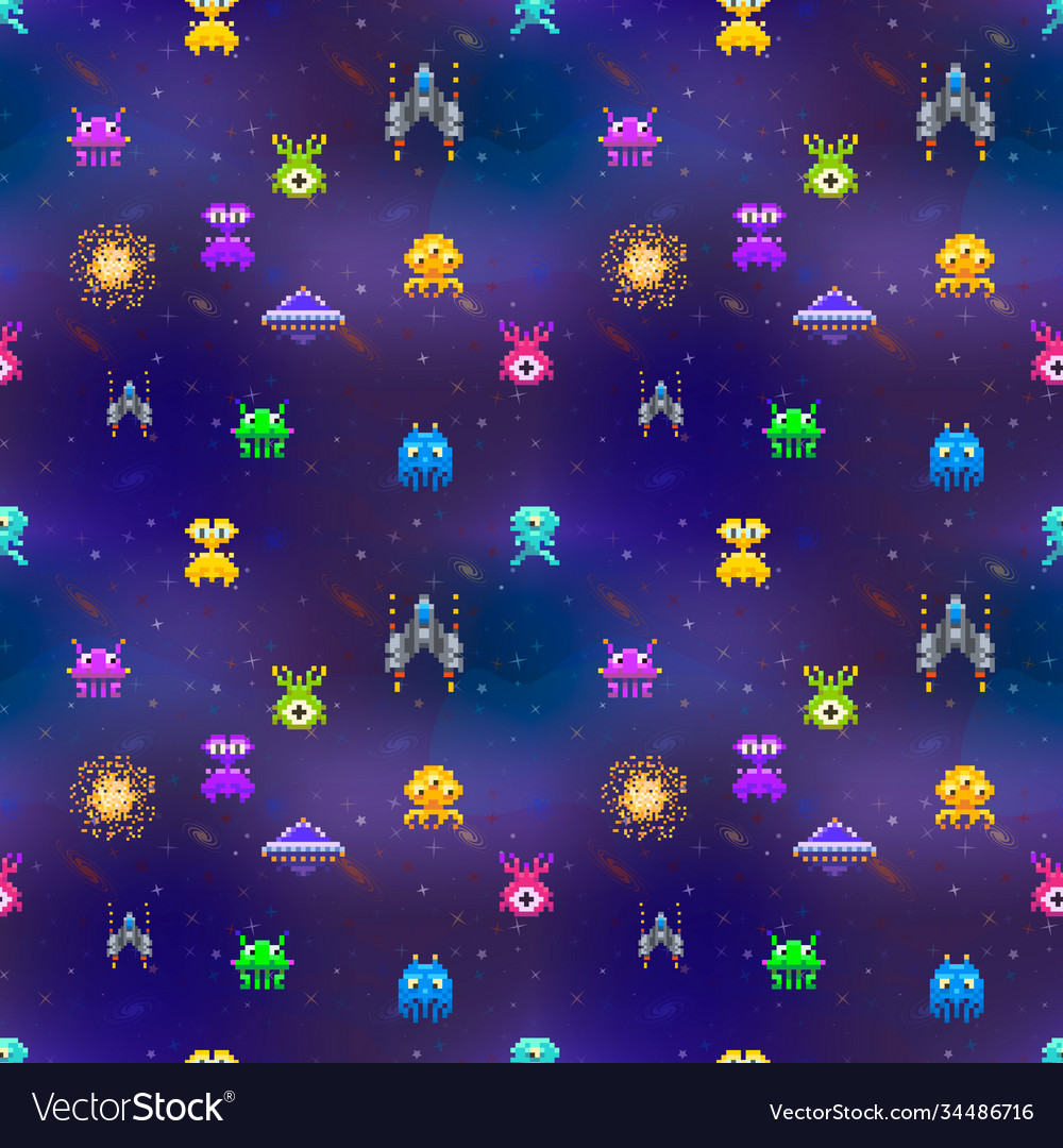 Characters space war game in pixel art style Vector Image