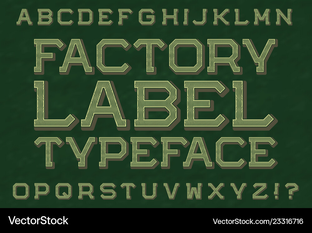 Factory label typeface font isolated english Vector Image