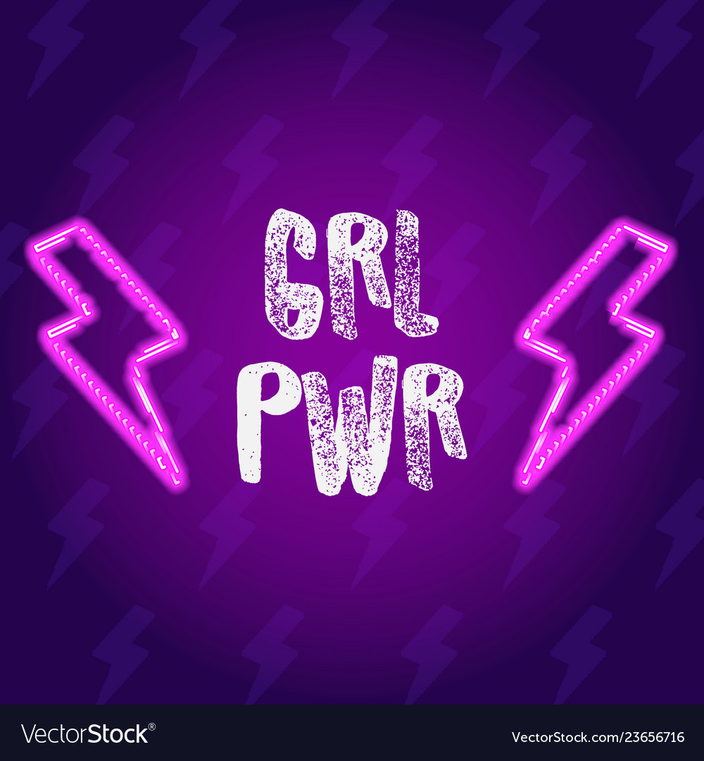 Girl Power Lettering With Neon Glowing Royalty Free Vector